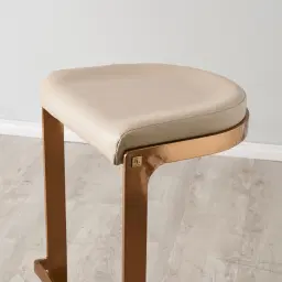 Rouven Sand Beige Vegan Leather 79cm Bar Stool - Brushed Gold Legs