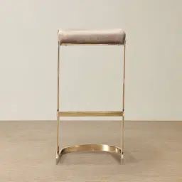 Rouven Sand Beige Vegan Leather 79cm Bar Stool - Brushed Gold Legs