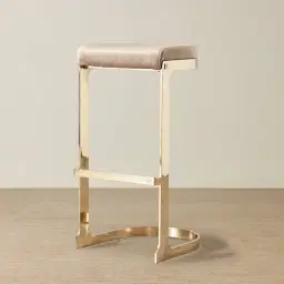 Rouven Sand Beige Vegan Leather 79cm Bar Stool - Brushed Gold Legs