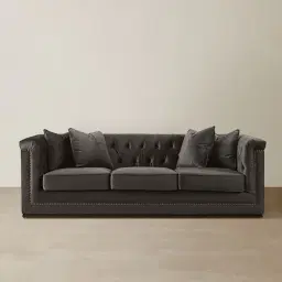 Pascal Mushroom Velvet 3-Seater Sofa 