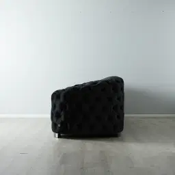 Kelly Black Velvet 3-Seater Sofa - Black Nickel Legs