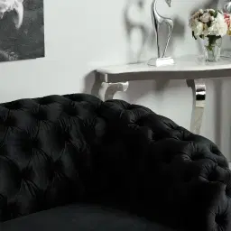 Kelly Black Velvet 3-Seater Sofa - Black Nickel Legs