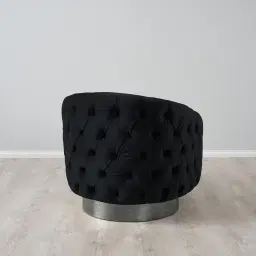 Kelly Black Velvet Swivel Chair - Black Nickel Leg