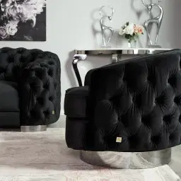 Kelly Black Velvet Swivel Chair - Black Nickel Leg