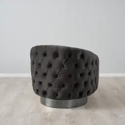 Kelly Charcoal Velvet Swivel Chair - Black Nickel Leg