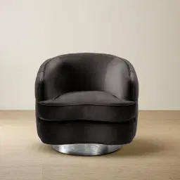 Kelly Charcoal Velvet Swivel Chair - Black Nickel Leg