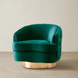 Kelly Peacock Blue Velvet Swivel Chair - Gold Leg