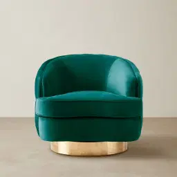 Kelly Peacock Blue Velvet Swivel Chair - Gold Leg