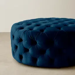 Kelly Navy Blue Velvet Ottoman