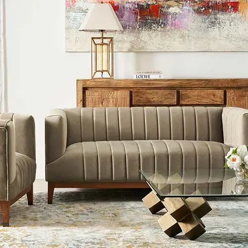 Astoria III Beige Velvet 2-Seater Sofa 