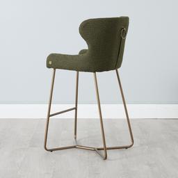 Quinn Olive Green Boucle Bar Stool - Brass Colour Legs