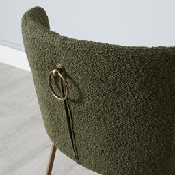Quinn Olive Green Boucle Bar Stool - Brass Colour Legs