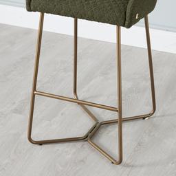Quinn Olive Green Boucle Bar Stool - Brass Colour Legs
