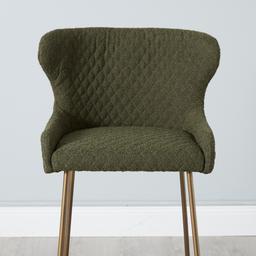 Quinn Olive Green Boucle Bar Stool - Brass Colour Legs