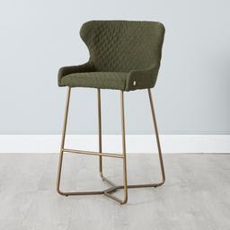 Quinn Olive Green Boucle Bar Stool - Brass Colour Legs