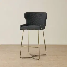 Quinn Charcoal Boucle Bar Stool - Brass Colour Legs