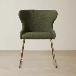 Quinn Olive Green Boucle Dining Chair  - Brass Colour Legs
