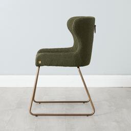 Quinn Olive Green Boucle Dining Chair  - Brass Colour Legs