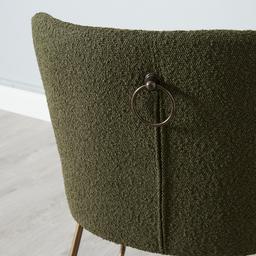 Quinn Olive Green Boucle Dining Chair  - Brass Colour Legs