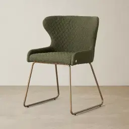 Quinn Olive Green Boucle Dining Chair  - Brass Colour Legs