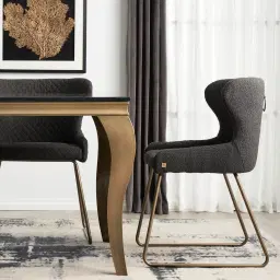 Quinn Charcoal Boucle Dining Chair - Brass Colour Legs