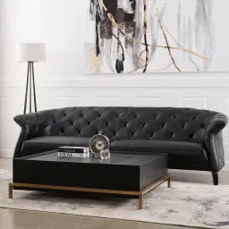 Regal Black Leather 3-Seater Sofa