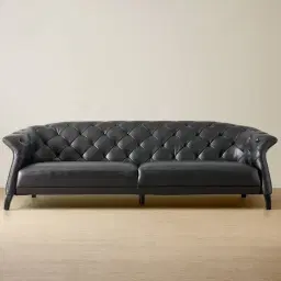 Regal Black Leather 3-Seater Sofa