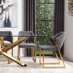Perkins Distressed Charcoal Boucle Dining Chair - Gold Legs