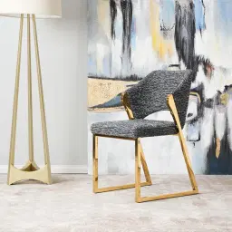 Perkins Distressed Charcoal Boucle Dining Chair - Gold Legs