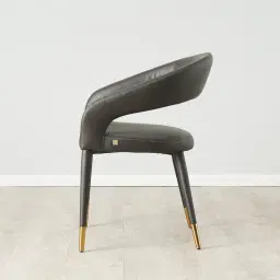 Moulin Smoke Grey Vegan Leather Dining Chair - Polished Gold Legs