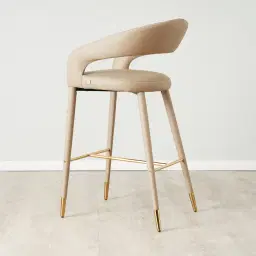Moulin Sand Beige Vegan Leather 76cm Bar Stool - Polished Gold Legs 	
