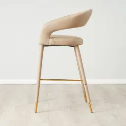 Moulin Sand Beige Vegan Leather 76cm Bar Stool - Polished Gold Legs 	