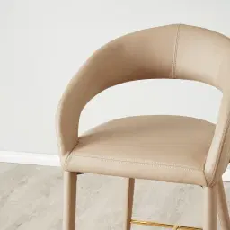 Moulin Sand Beige Vegan Leather 76cm Bar Stool - Polished Gold Legs 	