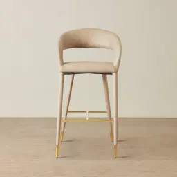 Moulin Sand Beige Vegan Leather 76cm Bar Stool - Polished Gold Legs 	