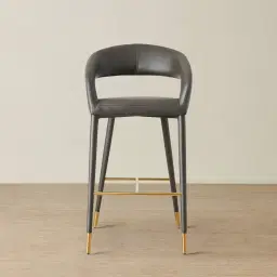 Moulin Smoke Grey Vegan Leather Bar Stool - Polished Gold Legs