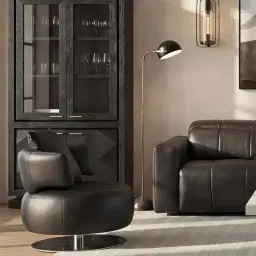 Vermont Black Leather Swivel Chair