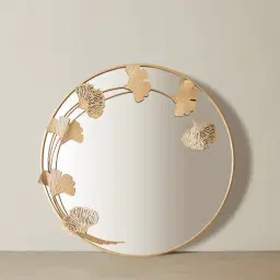 Round Gold Ginkgo Mirror