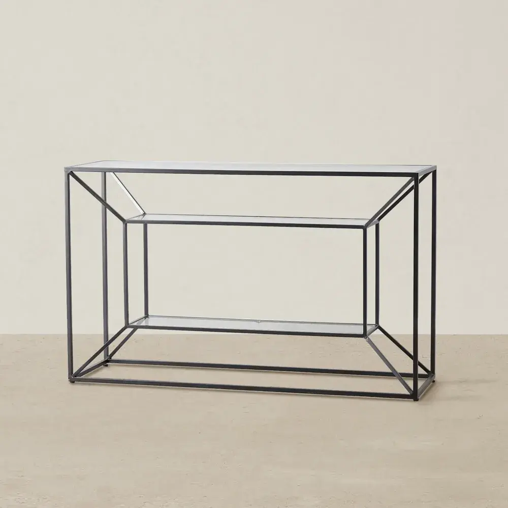 Laila Glass Console - Black Iron Frame