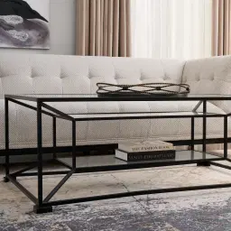 Laila Glass Coffee Table  - Black Iron Frame