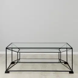 Laila Glass Coffee Table  - Black Iron Frame