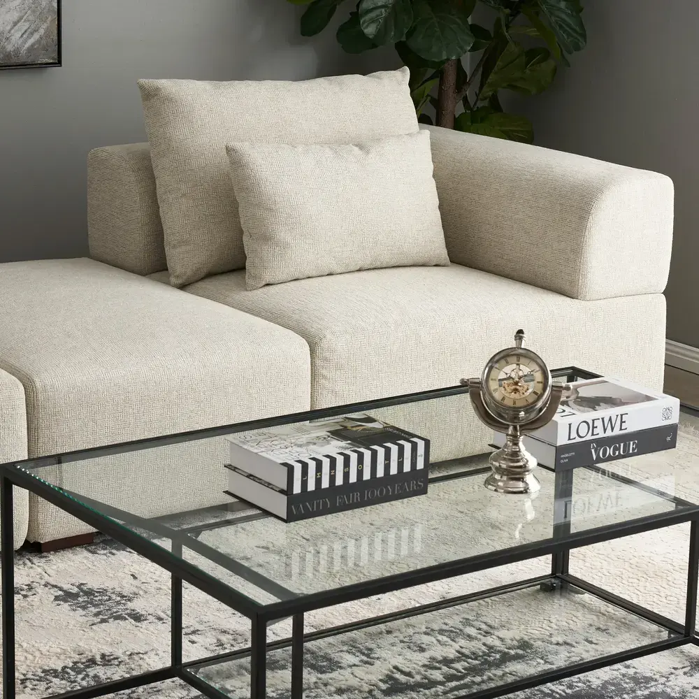 Laila Glass Coffee Table  - Black Iron Frame