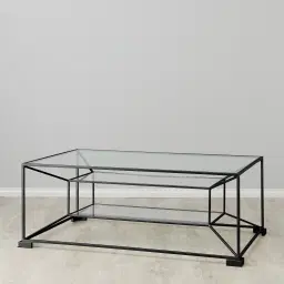 Laila Glass Coffee Table  - Black Iron Frame