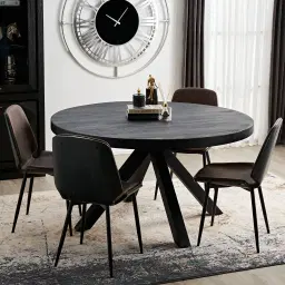 Emmett Black Mango Wood Round Dining Table 
