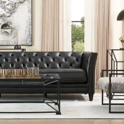 Russell Black Leather 3-Seater Sofa 