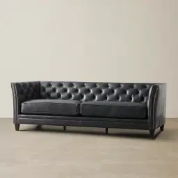 Russell Black Leather 3-Seater Sofa 