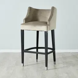 Simone Beige Velvet Bar Stool - Silver Accessories