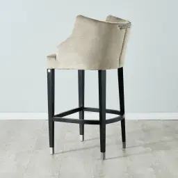 Simone Beige Velvet Bar Stool - Silver Accessories