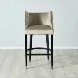 Simone Beige Velvet Bar Stool - Silver Accessories