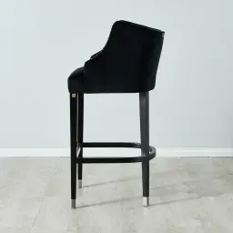Simone Black Velvet Bar Stool - Silver Accessories
