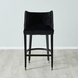 Simone Black Velvet Bar Stool - Silver Accessories